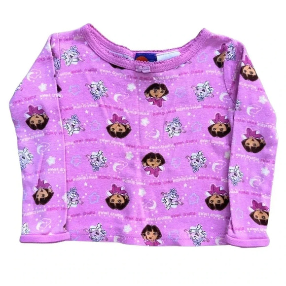 Vintage Y2K Dora The Explorer Pink Long Sleeve Fitted Tee Size 2T - Picture 1 of 4